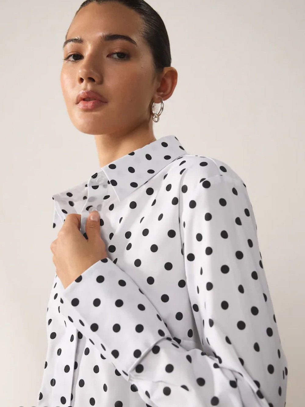 LOFT Polka Dot Shirt - Black and White